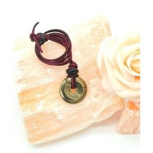 Pyrite Necklace Natural Stone Knotted with Leather Cord